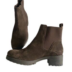 Joie Women's Chelsea Ankle Boots Brown Suede Lug Sole Pull-On Size 8 Booties NEW